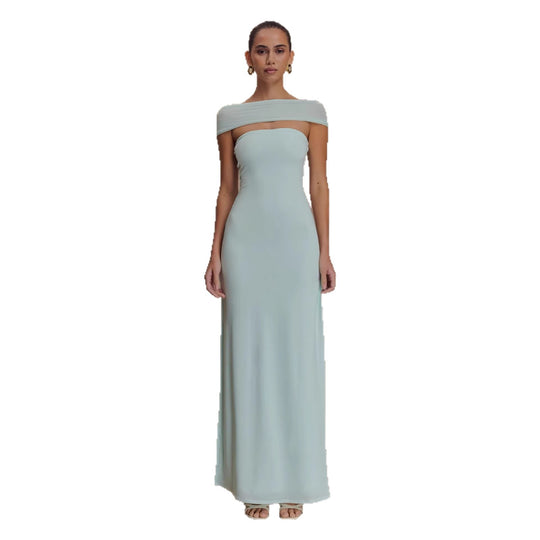 Damen Elegantes bodenlanges Kleid mit schulterfreiem Design R&B