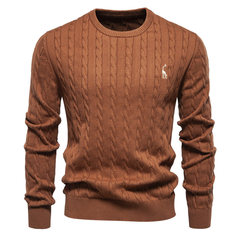 Herren Strickpullover mit Zopfmuster und Rundhalsausschnitt R&B