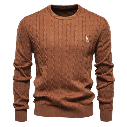 Herren Strickpullover mit Zopfmuster und Rundhalsausschnitt R&B