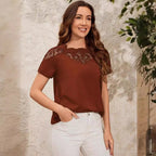 Damen elegantes Oberteil mit modernem Spitzendetail R&B
