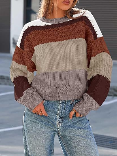 Damen Grobstrickpullover mit Farbblockdesign und oversized Schnitt R&B