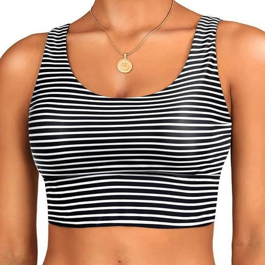 Damen sportlicher Crop-Top mit klassischen Streifen R&B