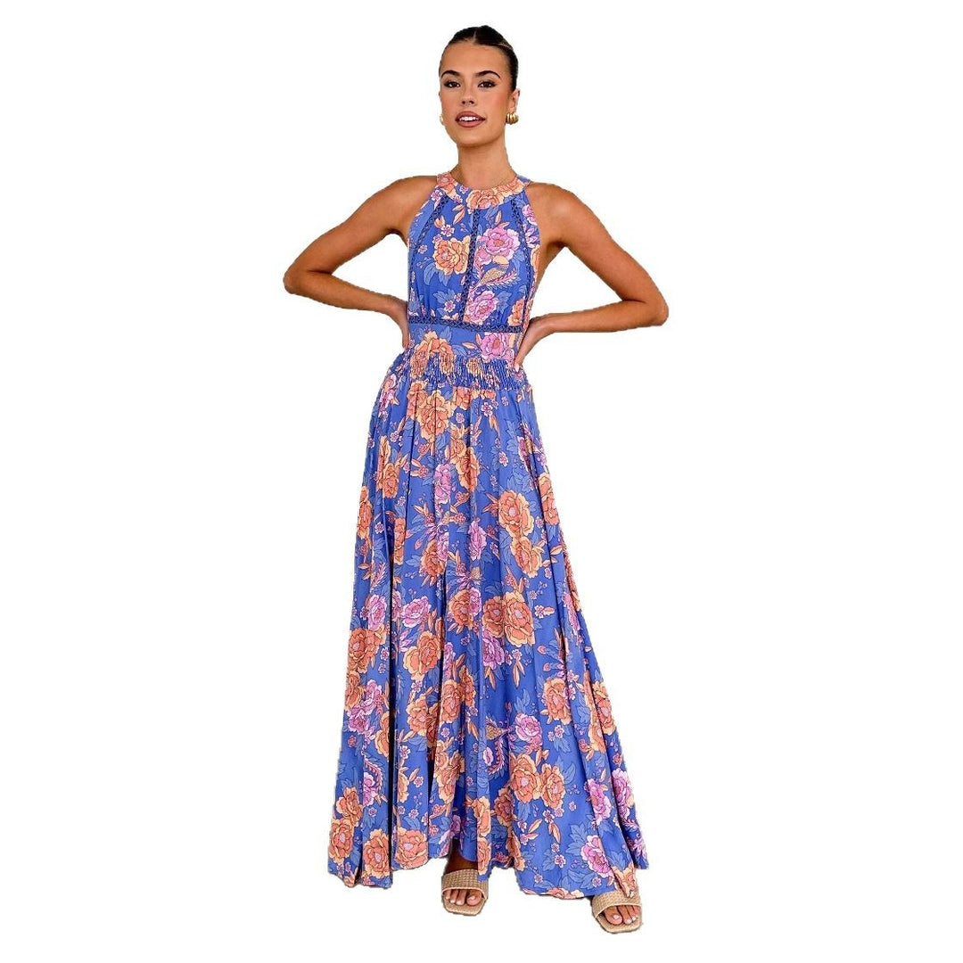 Damen Maxikleid mit elegantem floralem Design und schwingendem Rock R&B