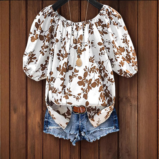 Damen Bluse mit Puffärmeln und Blumenmuster R&B