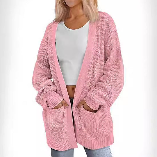 Damen Grobstrick Cardigan mit offenem Schnitt und praktischen Taschen R&B