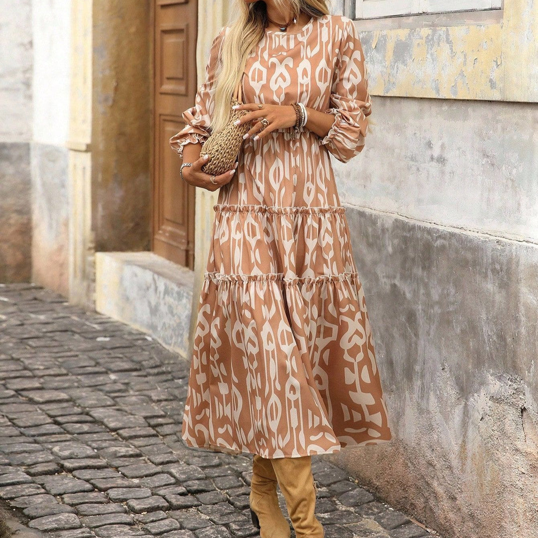 Damen Maxi-Kleid mit voluminösen Ärmeln und feinem Druck R&B