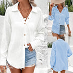 Damen Knopfleisten-Blusenshirt mit modischer Taillenbindung und Langarm R&B