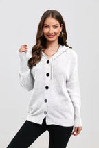 Damen lässige Strickjacke mit Kapuze und Knopfverschluss R&B