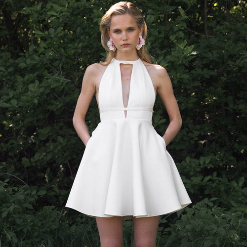 Damen Elegantes Halterkleid mit offenem Ausschnitt R&B