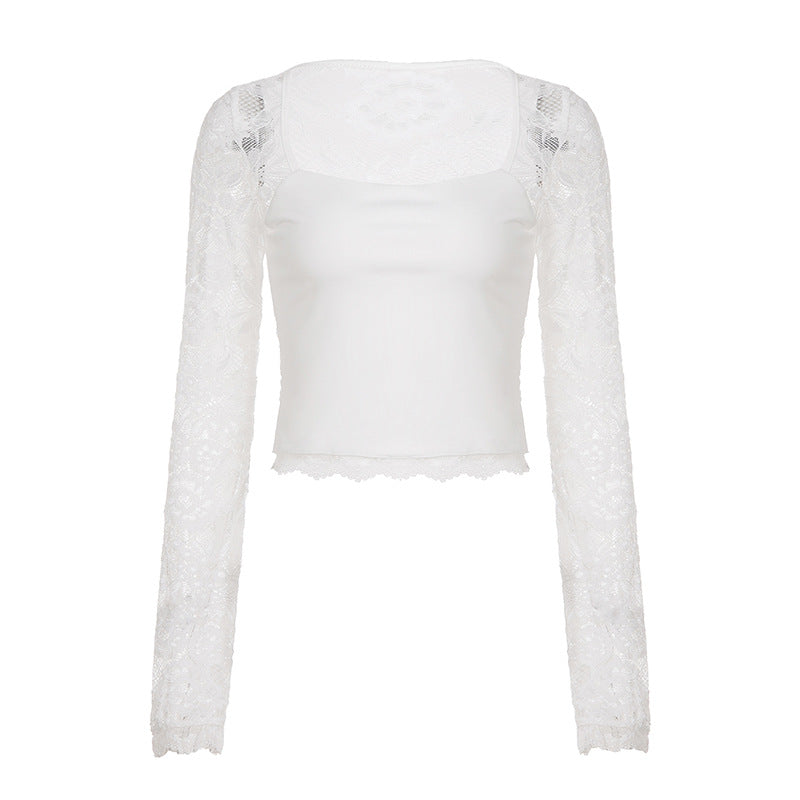 Damen kurzärmeliges Oberteil mit eleganten Spitzenärmeln und raffiniertem Design R&B