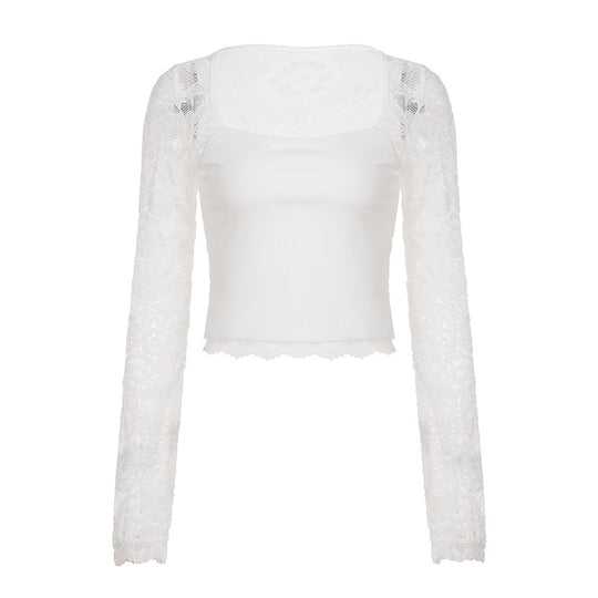 Damen kurzärmeliges Oberteil mit eleganten Spitzenärmeln und raffiniertem Design R&B