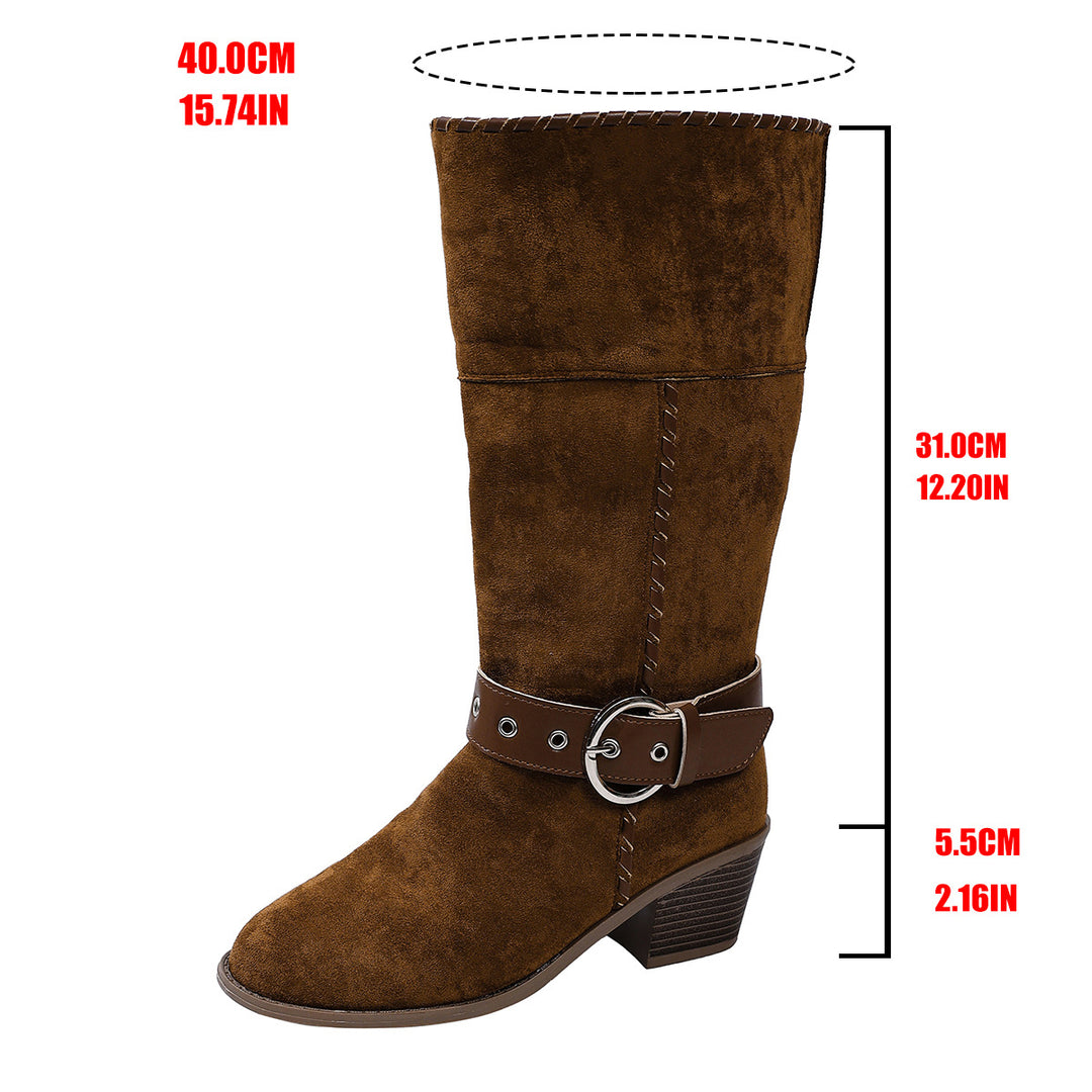 Damen modische Ankle-Boots mit breitem Umschlag und dekorativem Riemchen R&B