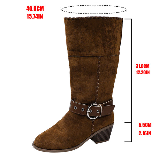 Damen modische Ankle-Boots mit breitem Umschlag und dekorativem Riemchen R&B