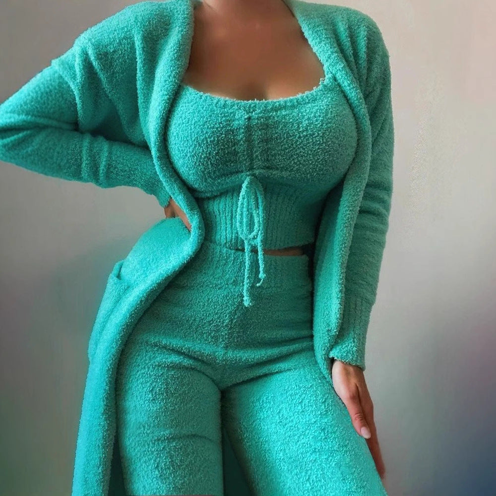 Damen warmer und bequemer Lounge-Anzug mit Oversized-Jacke und lockerem Top R&B
