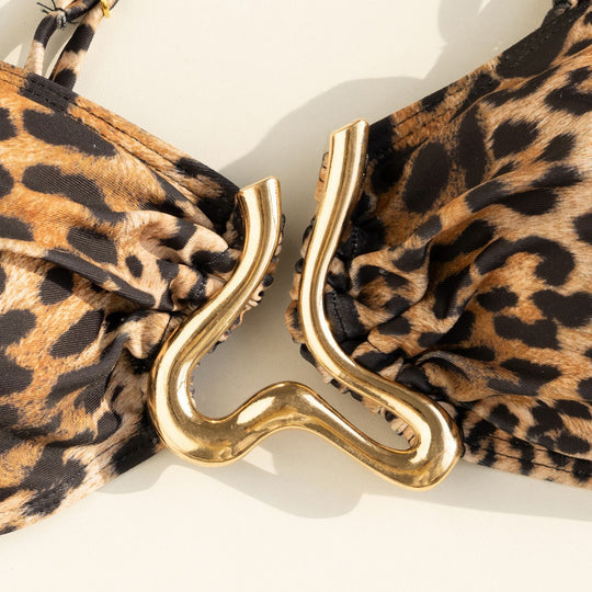 Damen asymmetrischer Bandeau-Bikini mit Goldakzenten R&B