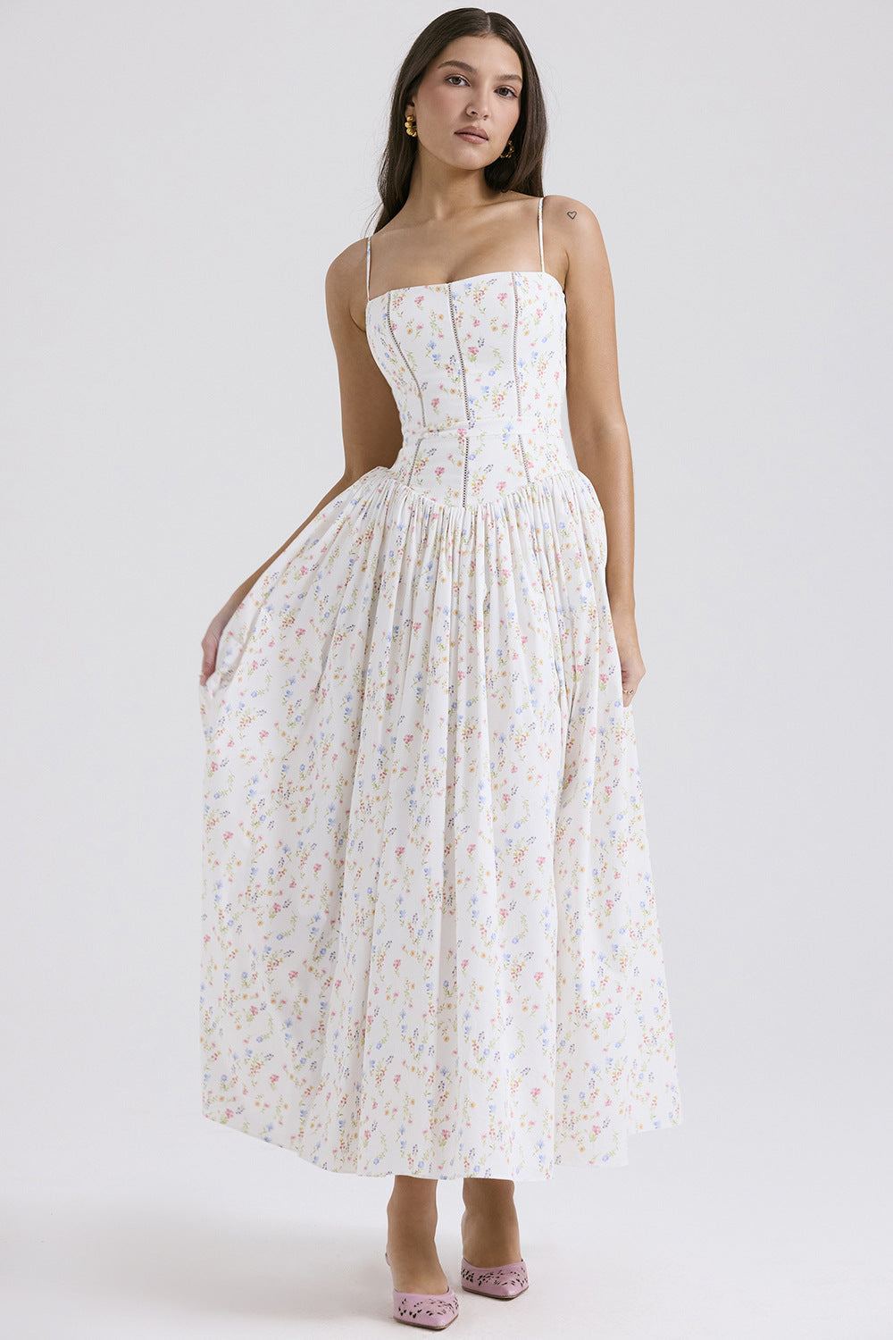 Damen nan tailliertes Maxikleid mit Korsettoberteil und feinen Spaghettiträgern R&B