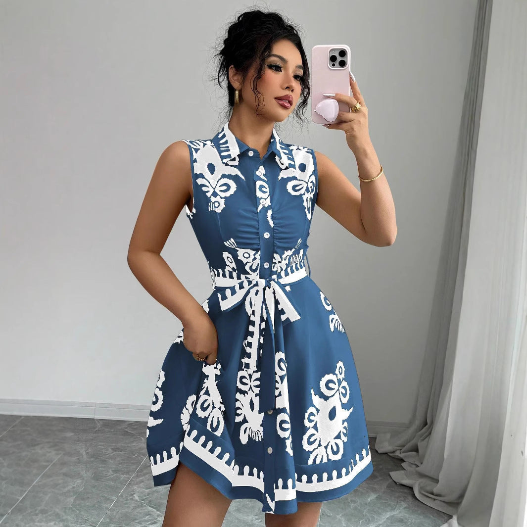 Damen Hemdblusenkleid mit tailliertem Schnitt und dekorativem Bindegürtel R&B