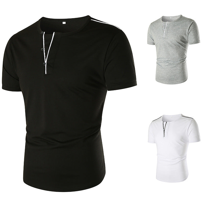 Herren Kurzarm T-Shirt mit halber Knopfleiste und kontrastierenden Nähten