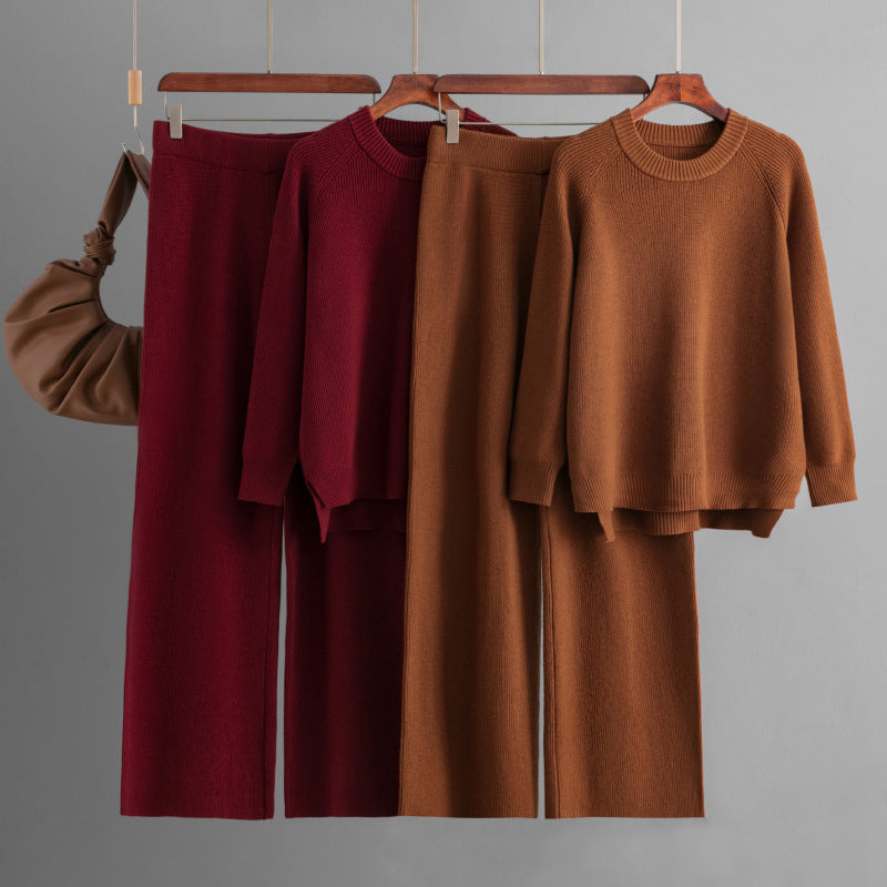 Damen lässiges Strick-Lounge-Set mit weitem Oberteil und bequemen Hosen R&B