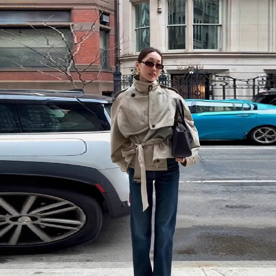 Damen modischer Oversize-Trenchcoat mit schmalem Gürtel R&B