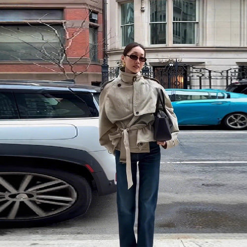Damen modischer Oversize-Trenchcoat mit schmalem Gürtel R&B