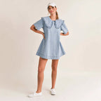 Damen Denim Kleid mit verspieltem Rüschenkragen R&B