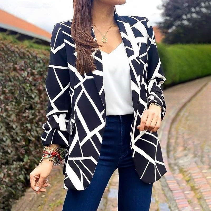 Damen Blazer mit modernem geometrischen Muster und lässiger Passform R&B
