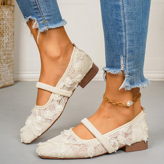 Damen Ballerinas mit zarter Spitzenapplikation und romantischen Blumenmotiven R&B