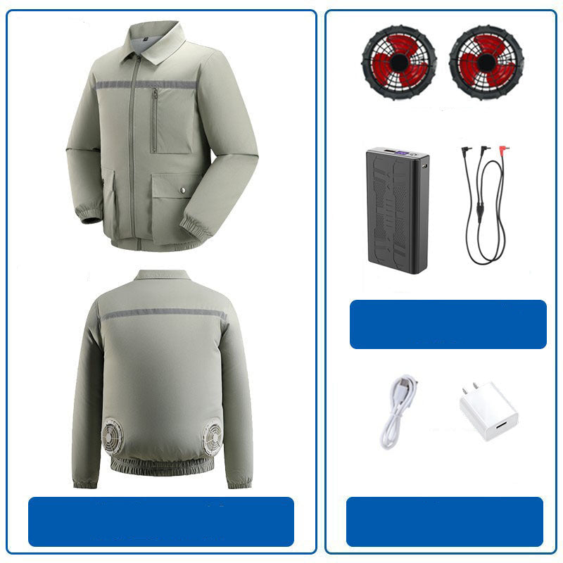 Herren nan belüftete Kühlarbeitsjacke mit seitlichen USB-Lüftern, reflektierendem Bruststreifen und multifunktionalen Taschen R&B