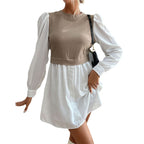 Damen modisches Hemdkleid mit eleganten Puffärmeln und knöpfbarem Vorderteil R&B