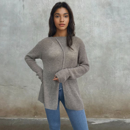 Damen luftiger Pullover aus transparenter Strickware R&B