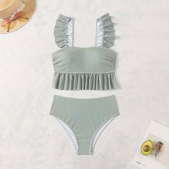 Damen Bikini-Set mit Rüschendetails und hoch tailliertem Slip R&B