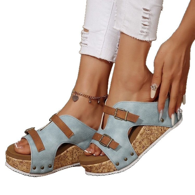 Damen Wedge-Pantoletten mit modischen Riemchen und komfortablem Fußbett R&B