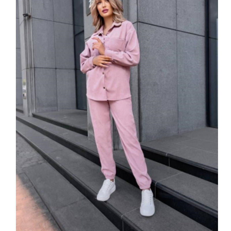 Damen bequeme Lounge-Set mit Knopfleiste und elastischen Bündchen R&B