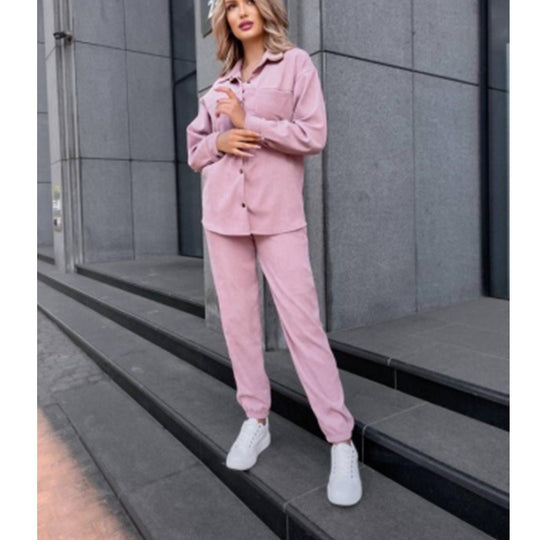 Damen bequeme Lounge-Set mit Knopfleiste und elastischen Bündchen R&B