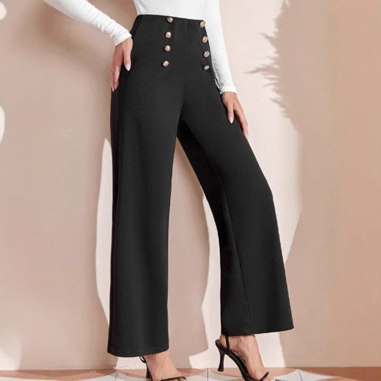 Damen Hochwaisted Weite Hose mit dekorativen Knöpfen R&B