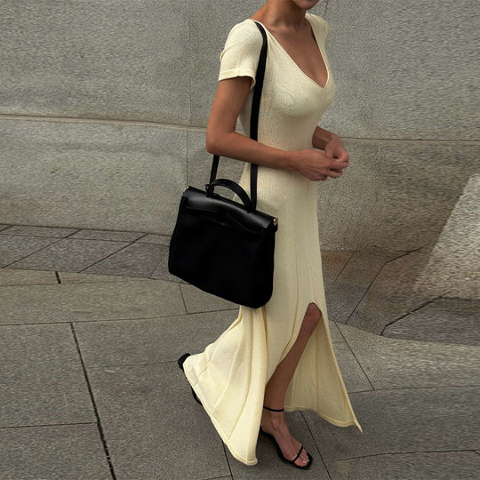 Damen Figurbetontes Maxikleid mit V-Ausschnitt und elegantem Schnitt R&B