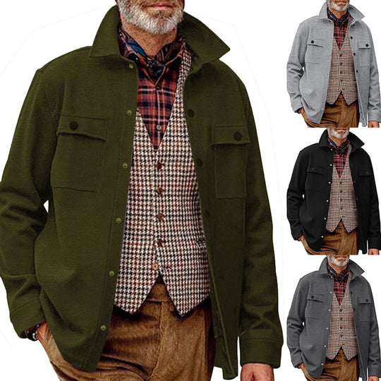 Herren nan Wollmix-Überhemdjacke mit Pattentaschen verdeckter Druckknopfleiste und Hemdkragen R&B