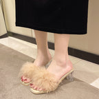 Damen Elegant und glamouröse Pantoletten mit flauschiger Applikation EB