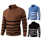 Herren Strickpullover mit halbem Reißverschluss und modernem Streifen-Design