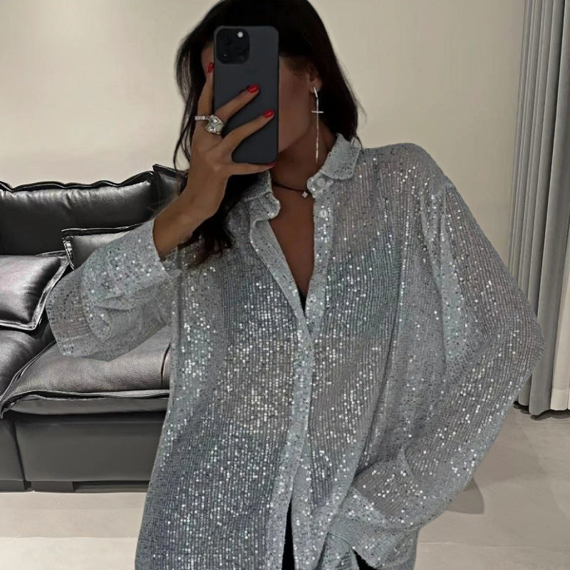 Damen Glitzerndes Oversized-Hemd mit Pailletten R&B