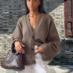 Damen Lässiger Strickjacke mit großen Taschen und offenem Schnitt R&B