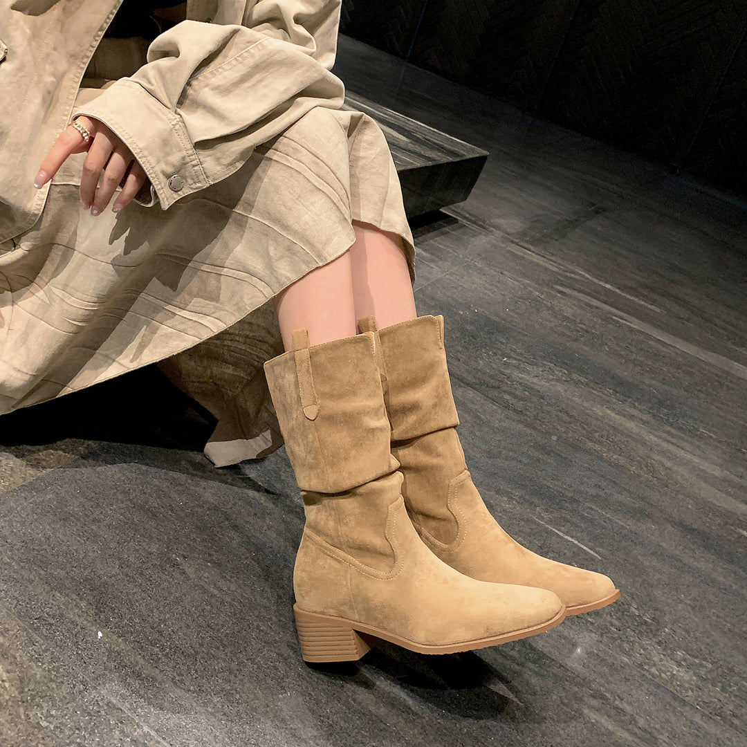 Damen Stiefeletten aus hochwertigem Wildleder mit komfortablem Blockabsatz R&B
