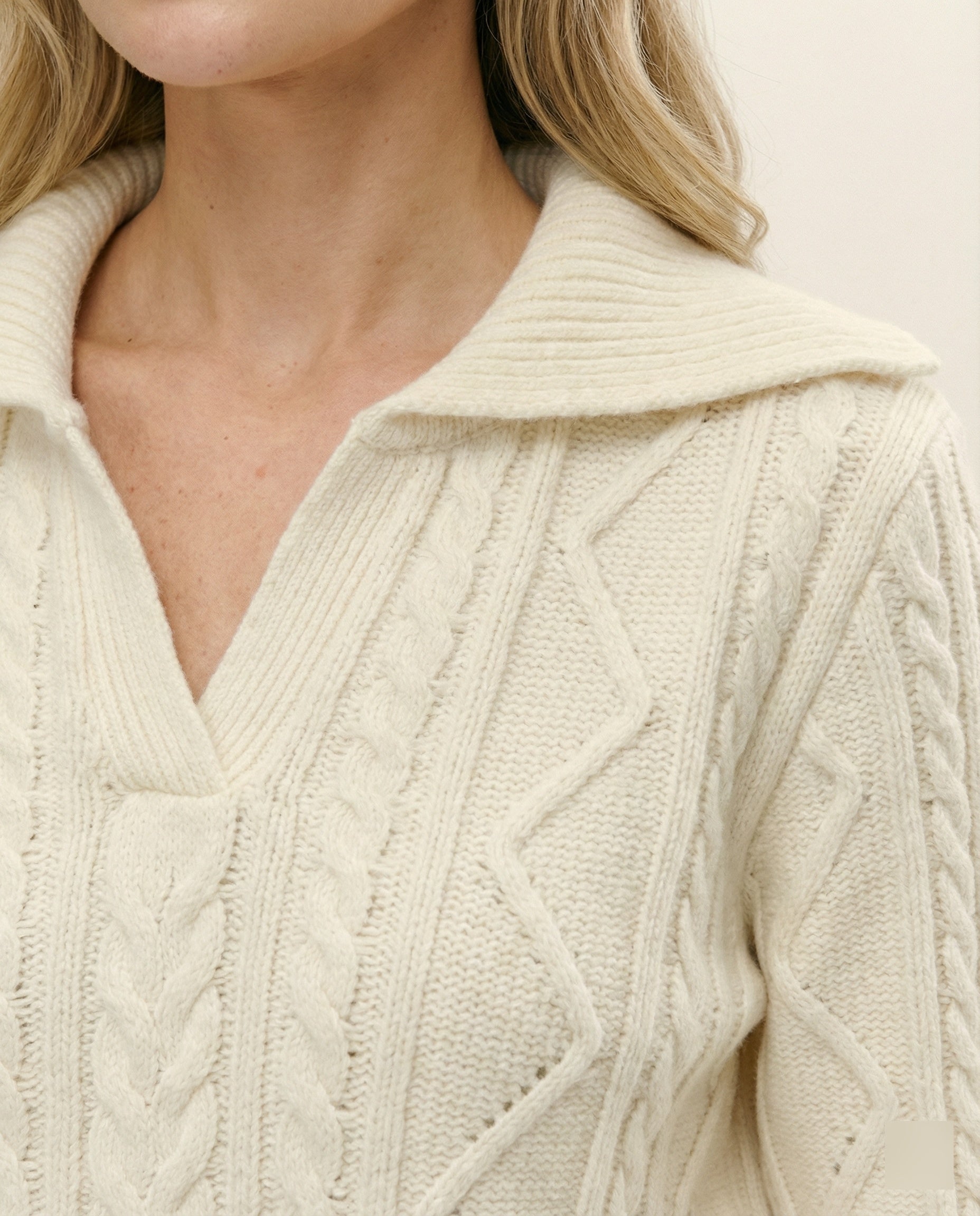 Weißer Winter Damen Strickpullover Warmer Weicher Reverskragen Strick