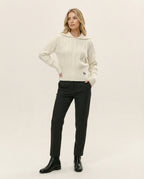 Weißer Winter Damen Strickpullover Warmer Weicher Reverskragen Strick