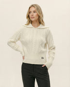 Weißer Winter Damen Strickpullover Warmer Weicher Reverskragen Strick