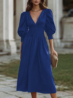 Damen Maxikleid mit schmaler Taille und Puffärmeln R&B