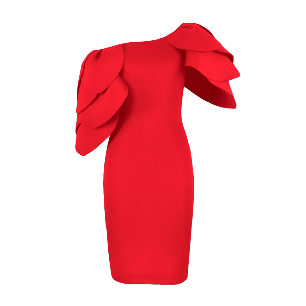 Damen figurbetontes Abendkleid mit voluminösen Rüschendetails und asymmetrischem Design R&B