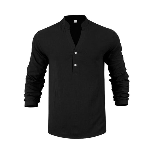 Herren Langarmshirt mit modischem Stehkragen und eleganten Knopfdetails R&B
