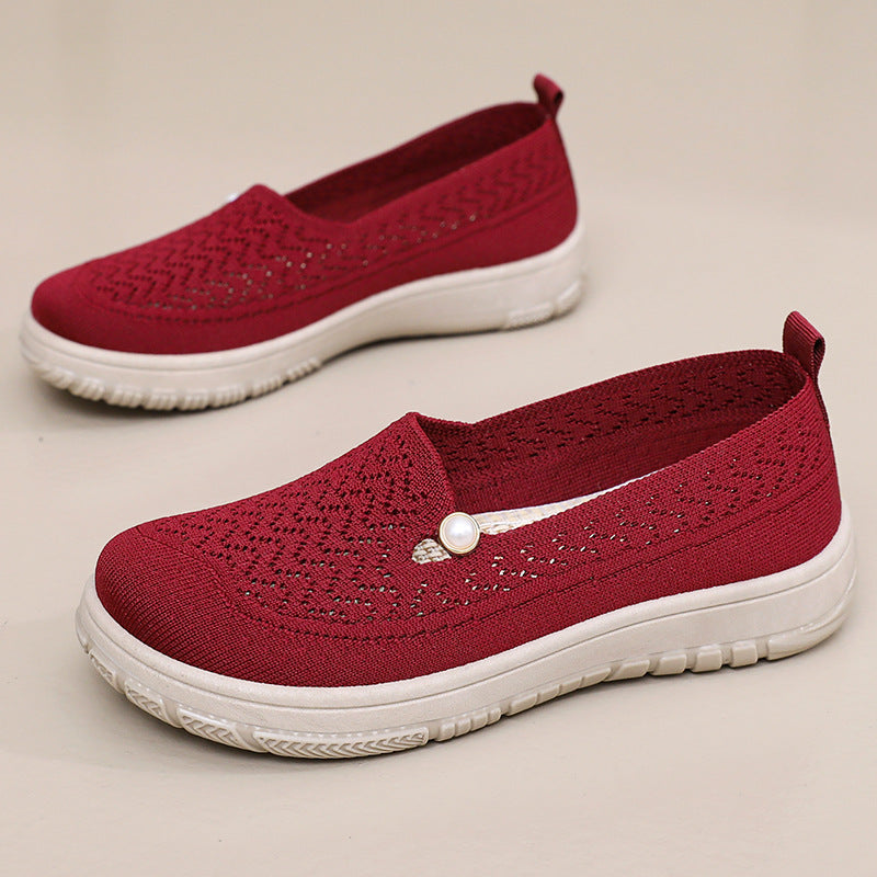 Damen Komfortable Slip-On Freizeitschuhe mit luftdurchlässigem Strickdesign R&B